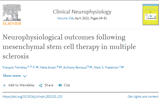 間充質干細胞治療多發性硬化癥后的神經生理學結果 間充質干細胞治療多發性硬化癥后的神經生理學結果