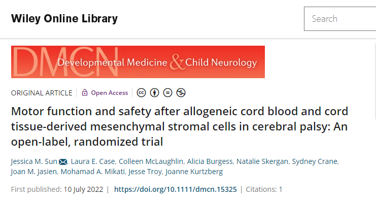 美國杜克大學(xué):臍帶血和臍帶間充質(zhì)干細(xì)胞治療腦癱后的運動功能和安全性研究 美國杜克大學(xué):臍帶血和臍帶間充質(zhì)干細(xì)胞治療腦癱后的運動功能和安全性研究