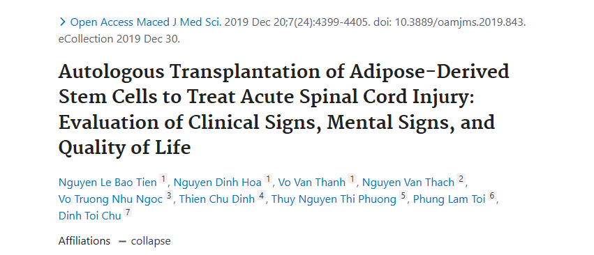 脂肪干細胞自體移植治療急性脊髓損傷:臨床癥狀、精神癥狀和生活質量評估 脂肪干細胞自體移植治療急性脊髓損傷:臨床癥狀、精神癥狀和生活質量評估