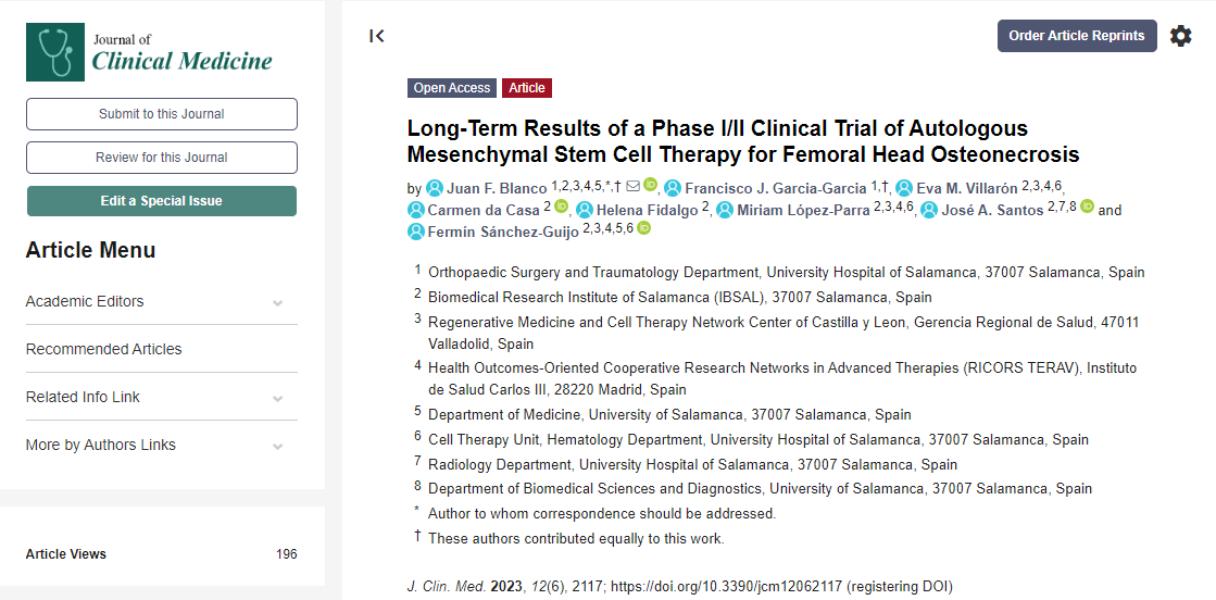 西班牙薩拉曼卡醫院:干細胞治療股骨頭壞死I/II期臨床試驗的長期結果