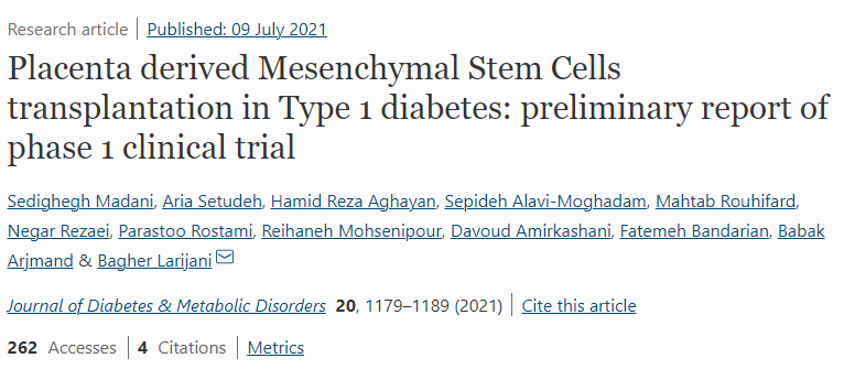 胎盤間充質干細胞移植治療1型糖尿病：1期臨床試驗初步報告