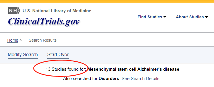 clinicaltrials.gov網站上注冊的有關間充質干細胞治療阿爾茨海默氏病的臨床研究項目有13項。 clinicaltrials.gov網站上注冊的有關間充質干細胞治療阿爾茨海默氏病的臨床研究項目有13項。