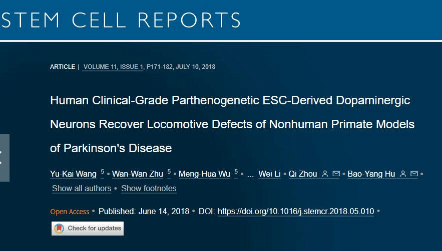 人類臨床級孤雌生殖 ESC 衍生的多巴胺能神經(jīng)元可恢復(fù)非人類靈長類動物帕金森病模型的運(yùn)動缺陷 人類臨床級孤雌生殖 ESC 衍生的多巴胺能神經(jīng)元可恢復(fù)非人類靈長類動物帕金森病模型的運(yùn)動缺陷