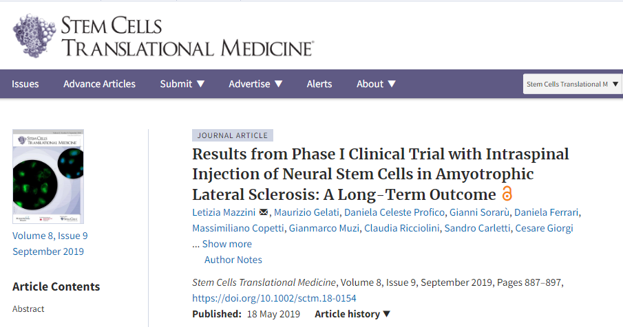 脊髓內(nèi)注射神經(jīng)干細(xì)胞治療肌萎縮性側(cè)索硬化癥的I期臨床試驗(yàn)結(jié)果:一個(gè)長(zhǎng)期結(jié)果 脊髓內(nèi)注射神經(jīng)干細(xì)胞治療肌萎縮性側(cè)索硬化癥的I期臨床試驗(yàn)結(jié)果:一個(gè)長(zhǎng)期結(jié)果