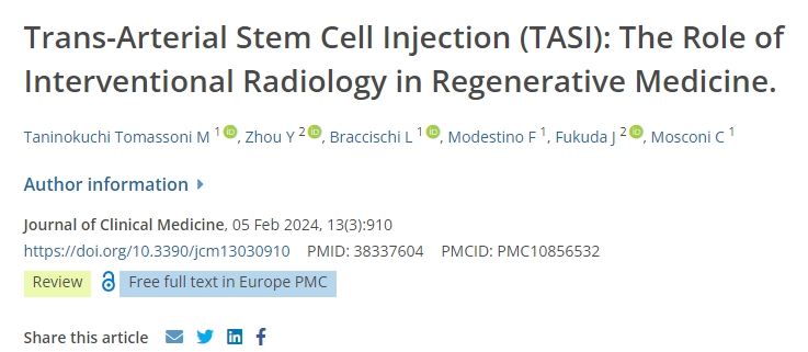 經動脈干細胞注射(TASI):介入放射學在再生醫學中的作用 經動脈干細胞注射(TASI):介入放射學在再生醫學中的作用