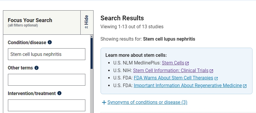 干細胞治療的狼瘡性腎炎的臨床研究項目13項 干細胞治療的狼瘡性腎炎的臨床研究項目13項