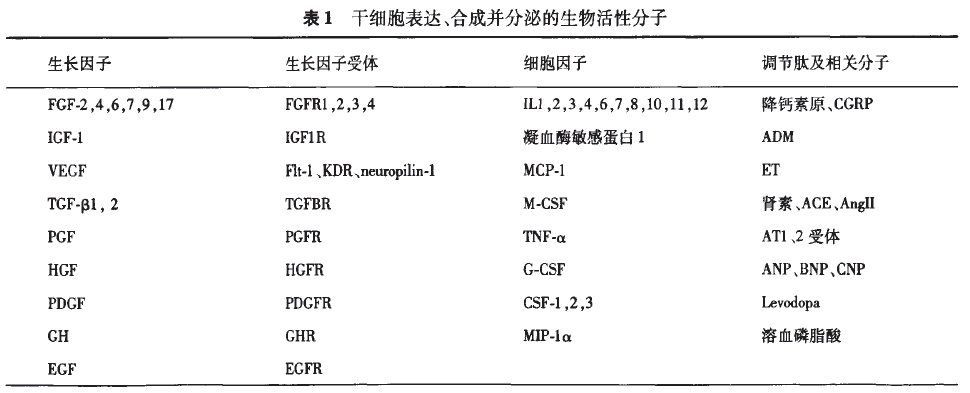 干細胞表達、合成并分泌的生物活性分子 干細胞表達、合成并分泌的生物活性分子