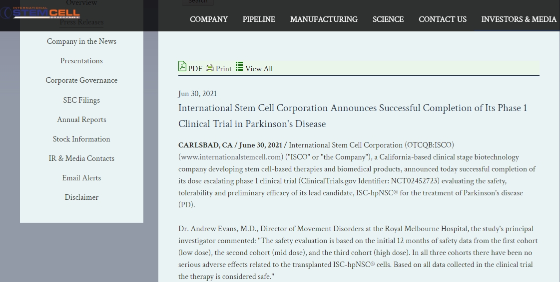 另一種療法ISC-hpNSC正在由加利福尼亞州的國際干細胞公司開發。 另一種療法ISC-hpNSC正在由加利福尼亞州的國際干細胞公司開發。
