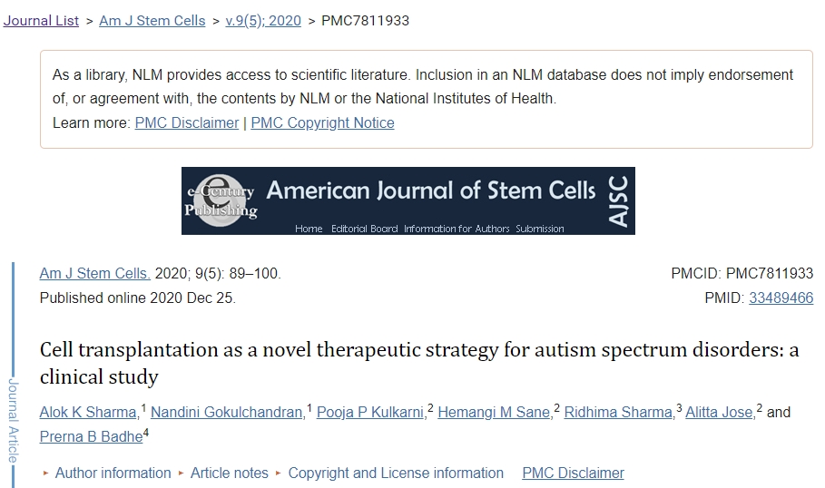 細胞移植作為自閉癥譜系障礙的新型治療策略:一項臨床研究