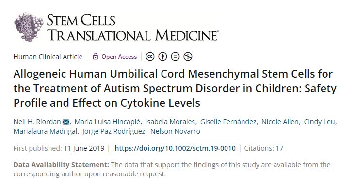 一項臍帶間充質干細胞治療兒童自閉癥的安全性和對細胞因子水平影響的研究論文。 一項臍帶間充質干細胞治療兒童自閉癥的安全性和對細胞因子水平影響的研究論文。