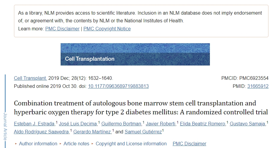 自體骨髓干細(xì)胞移植聯(lián)合高壓氧治療2型糖尿病:一項隨機(jī)對照試驗 自體骨髓干細(xì)胞移植聯(lián)合高壓氧治療2型糖尿病:一項隨機(jī)對照試驗