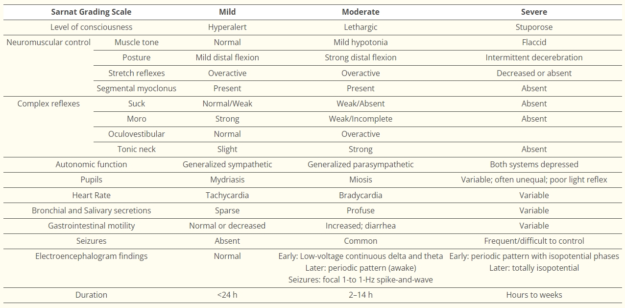 表格1:Sarnat分類。 表格1:Sarnat分類。