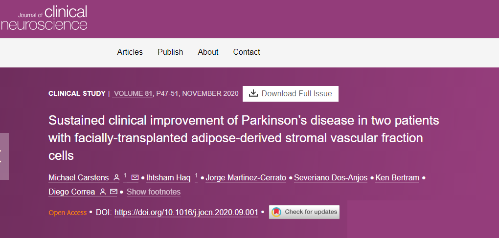 兩名接受面部移植脂肪來源的基質(zhì)血管成分細(xì)胞的帕金森病患者臨床癥狀持續(xù)改善 兩名接受面部移植脂肪來源的基質(zhì)血管成分細(xì)胞的帕金森病患者臨床癥狀持續(xù)改善