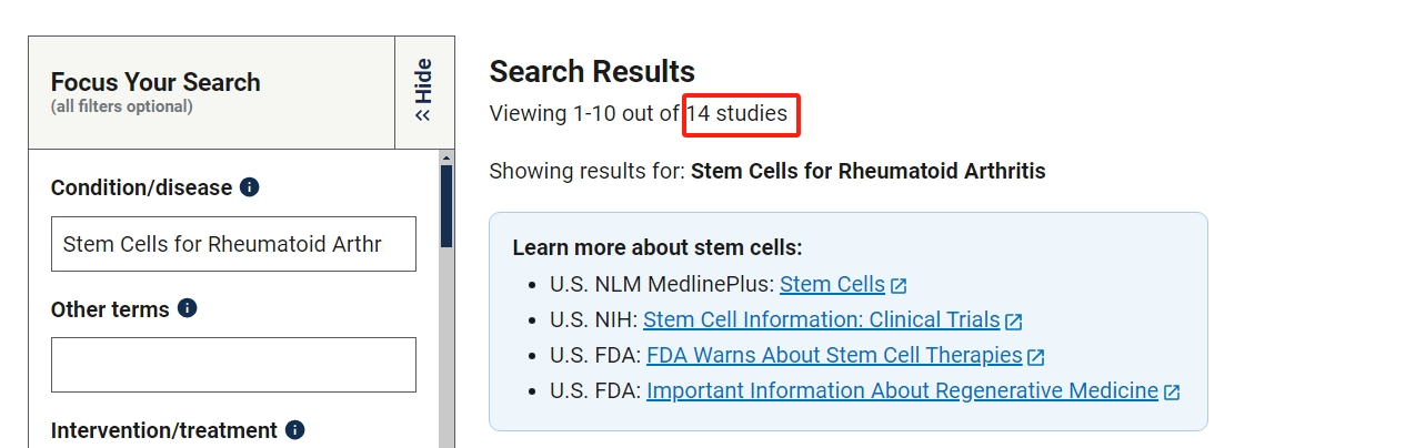 干細胞治療類風濕關節炎的臨床研究項目有14項。其中已完成的有2項。 干細胞治療類風濕關節炎的臨床研究項目有14項。其中已完成的有2項。