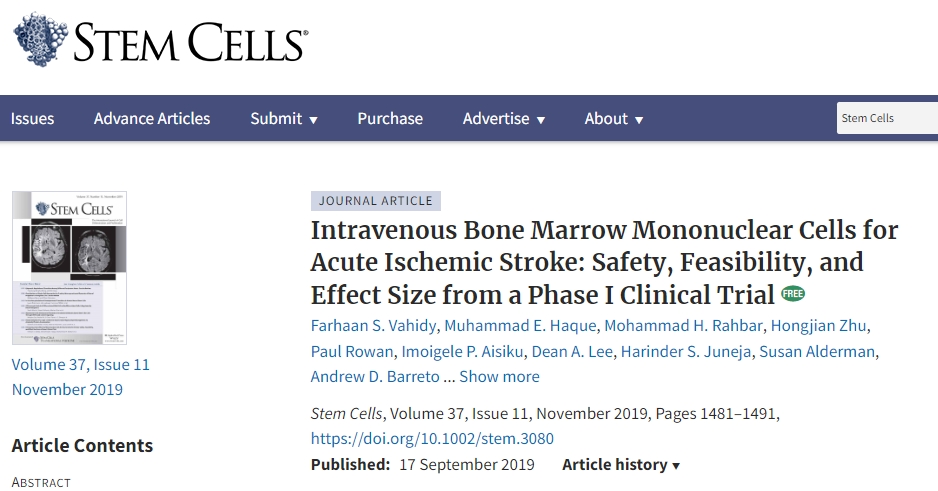 靜脈注射骨髓單核細胞治療急性缺血性中風:I 期臨床試驗的安全性、可行性和效果大小 靜脈注射骨髓單核細胞治療急性缺血性中風:I 期臨床試驗的安全性、可行性和效果大小