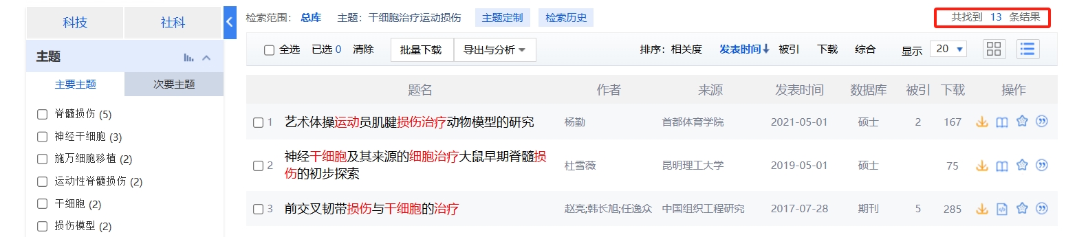 cnki.net網站上已經有13個干細胞治療運動損傷的相關文章 cnki.net網站上已經有13個干細胞治療運動損傷的相關文章