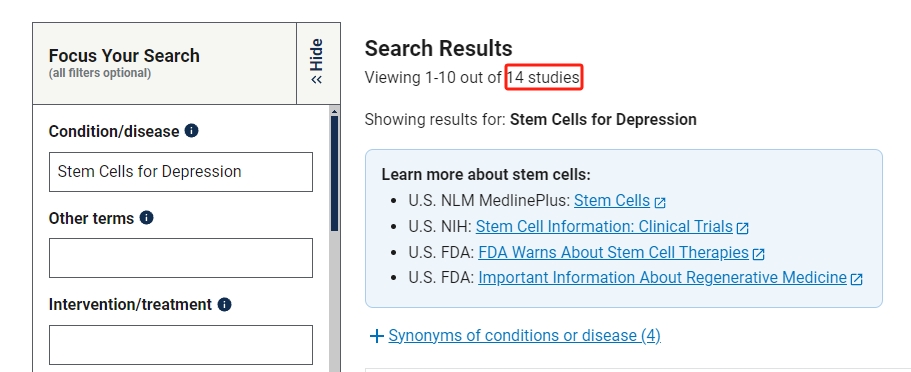 干細胞治療抑郁癥臨床研究項目有14項。其中已完成的有10項。 干細胞治療抑郁癥臨床研究項目有14項。其中已完成的有10項。