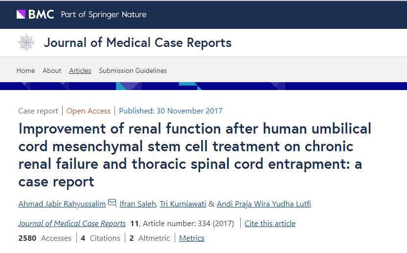 人臍帶間充質(zhì)干細胞治療慢性腎衰竭并胸段脊髓卡壓后腎功能改善一例報告 人臍帶間充質(zhì)干細胞治療慢性腎衰竭并胸段脊髓卡壓后腎功能改善一例報告
