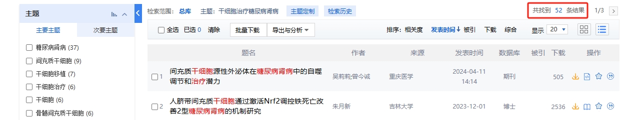 中國知網cnki.net網站上已經有52個干細胞治療糖尿病腎病的相關文章。 中國知網cnki.net網站上已經有52個干細胞治療糖尿病腎病的相關文章。