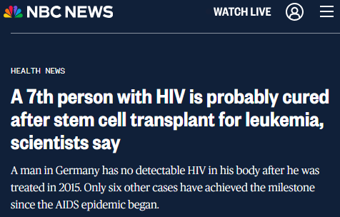 科學家稱第七名艾滋病患者可能在接受白血病干細胞移植后治愈