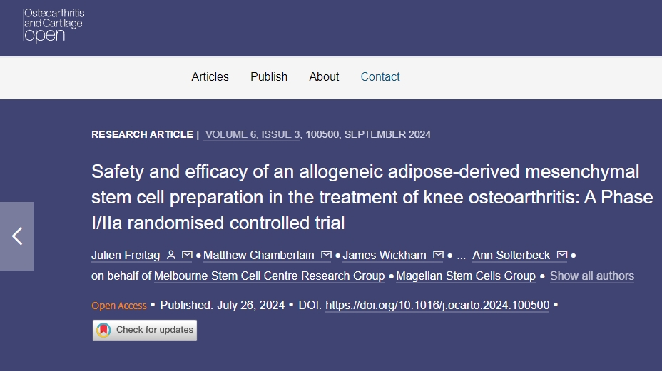 同種異體脂肪間充質干細胞制劑治療膝關節骨關節炎的安全性和有效性:I/IIa 期隨機對照試驗 同種異體脂肪間充質干細胞制劑治療膝關節骨關節炎的安全性和有效性:I/IIa 期隨機對照試驗