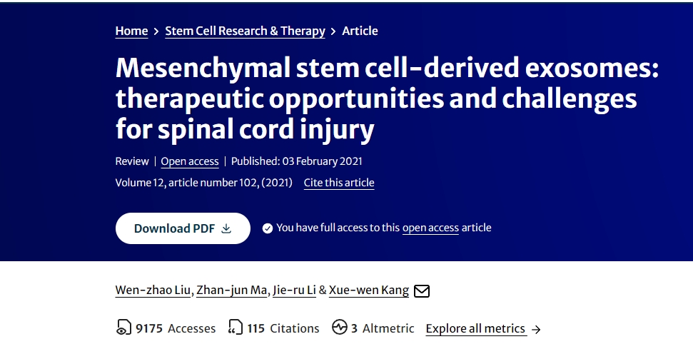 間充質干細胞衍生的外泌體:脊髓損傷的治療機遇和挑戰 間充質干細胞衍生的外泌體:脊髓損傷的治療機遇和挑戰