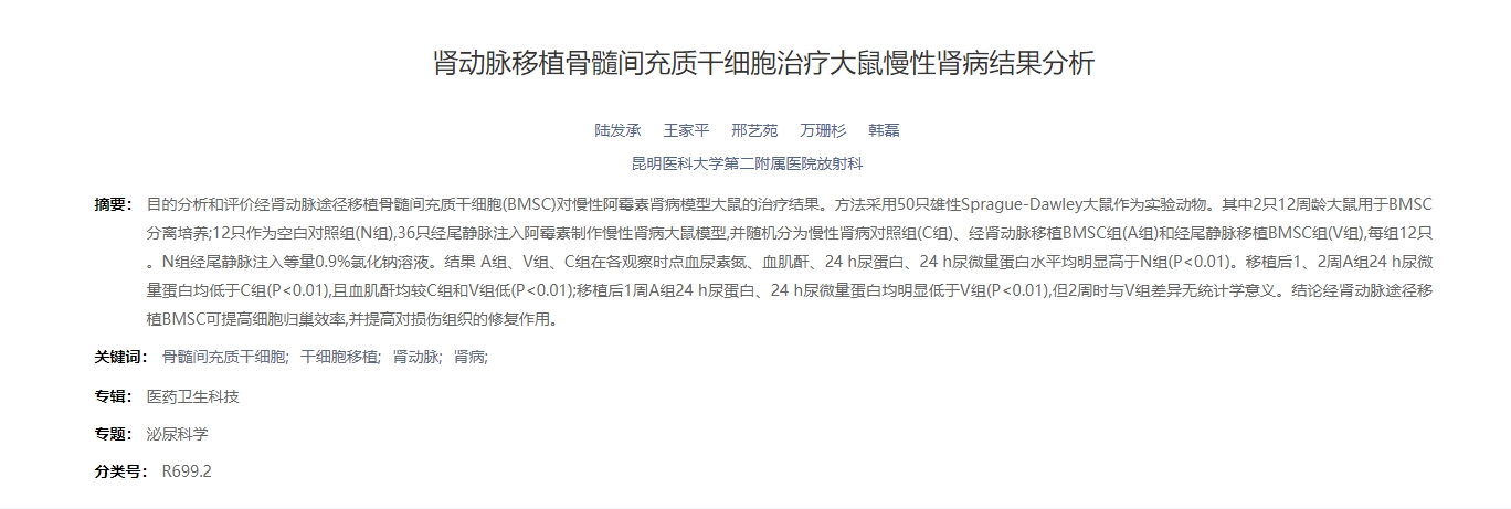 腎動(dòng)脈移植骨髓間充質(zhì)干細(xì)胞治療大鼠慢性腎病結(jié)果分析 腎動(dòng)脈移植骨髓間充質(zhì)干細(xì)胞治療大鼠慢性腎病結(jié)果分析