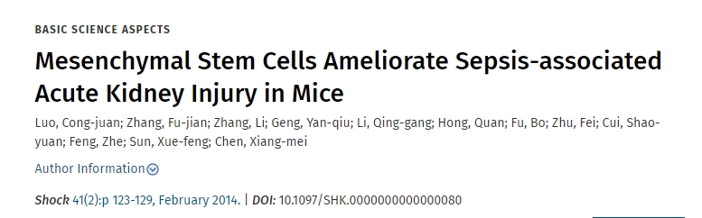 間充質干細胞改善小鼠膿毒癥相關急性腎損傷 間充質干細胞改善小鼠膿毒癥相關急性腎損傷