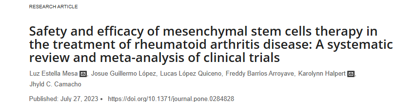 《間充質干細胞治療類風濕關節炎疾病的安全性和有效性:臨床試驗的系統評價和薈萃分析》 《間充質干細胞治療類風濕關節炎疾病的安全性和有效性:臨床試驗的系統評價和薈萃分析》