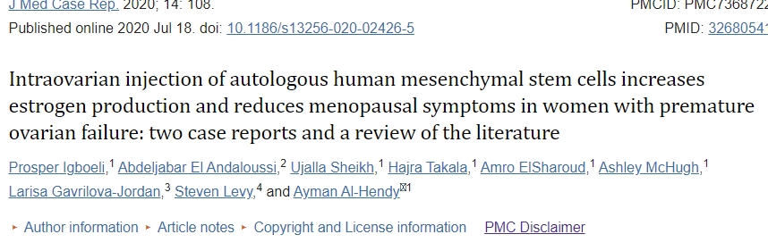 卵巢內注射自體人類間充質干細胞可增加卵巢早衰女性的雌激素產(chǎn)生并減少更年期癥狀 卵巢內注射自體人類間充質干細胞可增加卵巢早衰女性的雌激素產(chǎn)生并減少更年期癥狀