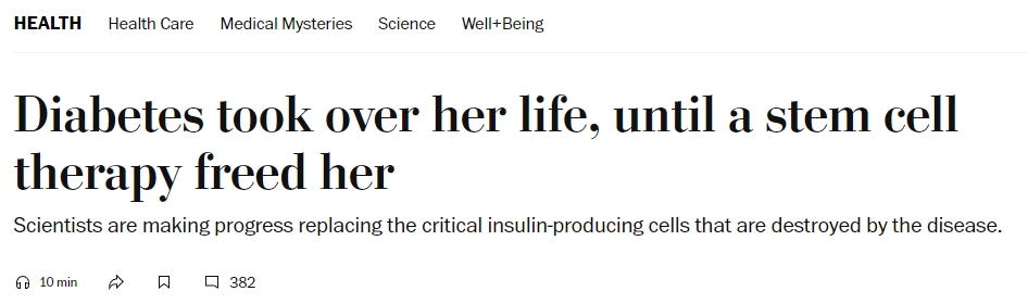 糖尿病困擾了她的生活，直到干細胞療法讓她擺脫了困境