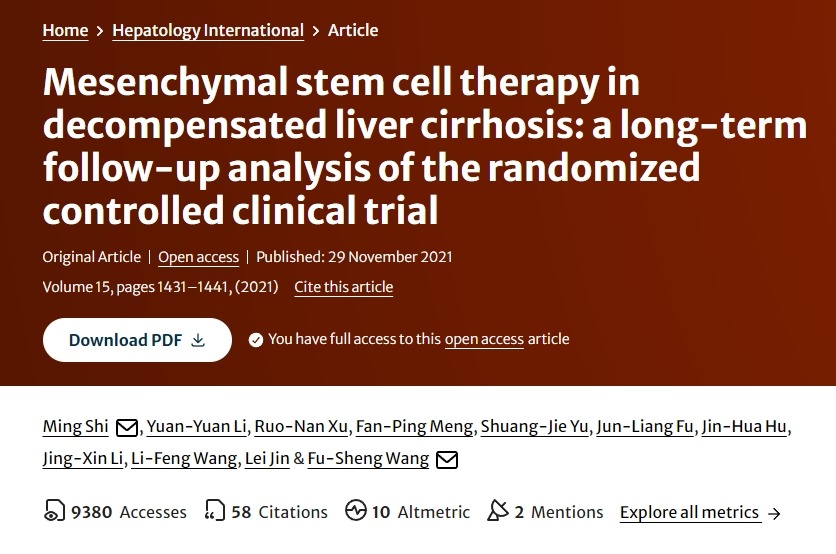 間充質干細胞治療失代償性肝硬化:隨機對照臨床試驗的長期隨訪分析 間充質干細胞治療失代償性肝硬化:隨機對照臨床試驗的長期隨訪分析