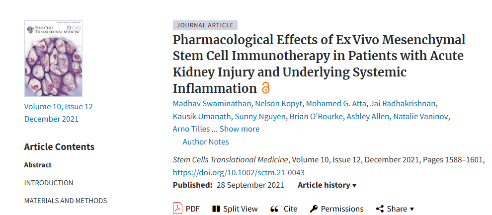 《體外間充質干細胞免疫治療對急性腎損傷和潛在全身炎癥患者的藥理作用》 《體外間充質干細胞免疫治療對急性腎損傷和潛在全身炎癥患者的藥理作用》
