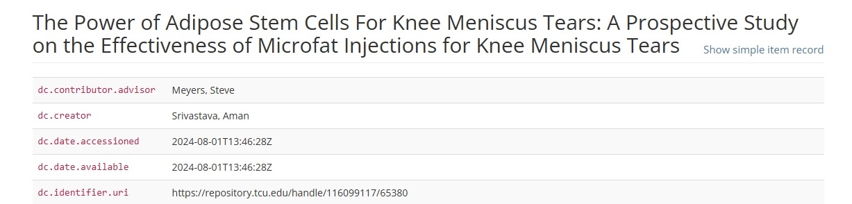脂肪干細胞對膝關節半月板撕裂的作用:微脂肪注射治療膝關節半月板撕裂效果的前瞻性研究 脂肪干細胞對膝關節半月板撕裂的作用:微脂肪注射治療膝關節半月板撕裂效果的前瞻性研究