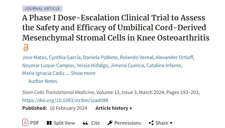 一項I期劑量遞增臨床試驗,評估臍帶間充質基質細胞在膝關節骨關節炎中的安全性和有效性 一項I期劑量遞增臨床試驗,評估臍帶間充質基質細胞在膝關節骨關節炎中的安全性和有效性