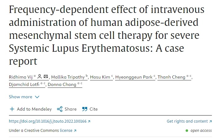 靜脈注射人類脂肪間充質(zhì)干細(xì)胞治療重度系統(tǒng)性紅斑狼瘡的頻率依賴性效應(yīng):病例報告 靜脈注射人類脂肪間充質(zhì)干細(xì)胞治療重度系統(tǒng)性紅斑狼瘡的頻率依賴性效應(yīng):病例報告