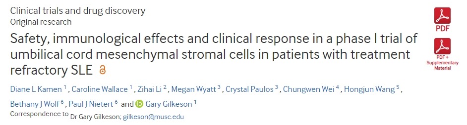 臍帶間充質(zhì)基質(zhì)細(xì)胞治療難治性系統(tǒng)性紅斑狼瘡患者的I期臨床試驗(yàn)的安全性、免疫學(xué)效果和臨床反應(yīng) 臍帶間充質(zhì)基質(zhì)細(xì)胞治療難治性系統(tǒng)性紅斑狼瘡患者的I期臨床試驗(yàn)的安全性、免疫學(xué)效果和臨床反應(yīng)