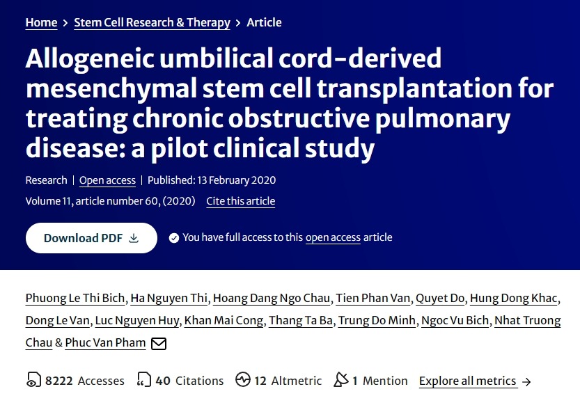 同種異體臍帶間充質干細胞移植治療慢性阻塞性肺病:一項初步臨床研究 同種異體臍帶間充質干細胞移植治療慢性阻塞性肺病:一項初步臨床研究