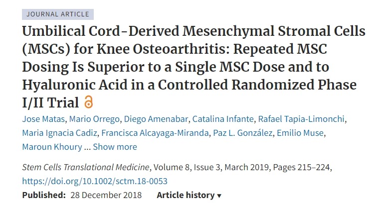 臍帶來(lái)源的間充質(zhì)基質(zhì)細(xì)胞 (MSC) 治療膝關(guān)節(jié)骨關(guān)節(jié)炎 臍帶來(lái)源的間充質(zhì)基質(zhì)細(xì)胞 (MSC) 治療膝關(guān)節(jié)骨關(guān)節(jié)炎