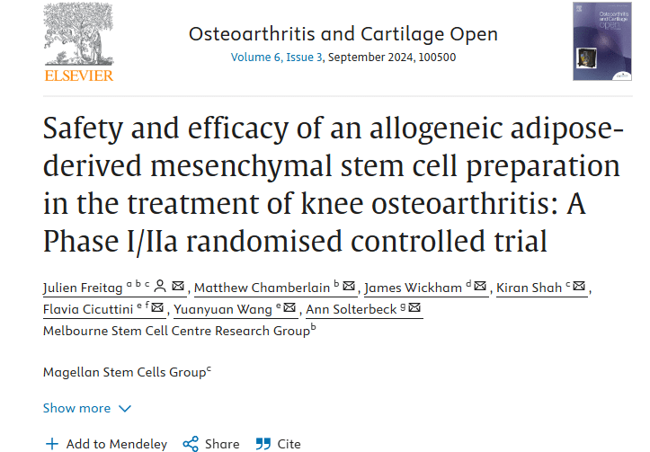 同種異體脂肪間充質(zhì)干細胞制劑治療膝關(guān)節(jié)骨關(guān)節(jié)炎的安全性和有效性:I/IIa 期隨機對照試驗 同種異體脂肪間充質(zhì)干細胞制劑治療膝關(guān)節(jié)骨關(guān)節(jié)炎的安全性和有效性:I/IIa 期隨機對照試驗