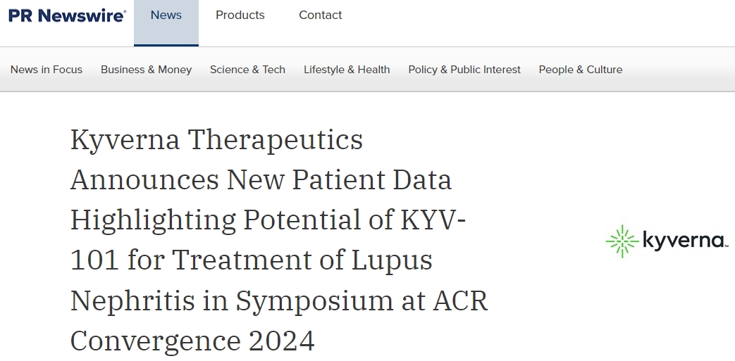 Kyverna Therapeutics在2024年ACR Convergence研討會上公布新患者數據,突出KYV-101治療狼瘡性腎炎的潛力 Kyverna Therapeutics在2024年ACR Convergence研討會上公布新患者數據,突出KYV-101治療狼瘡性腎炎的潛力