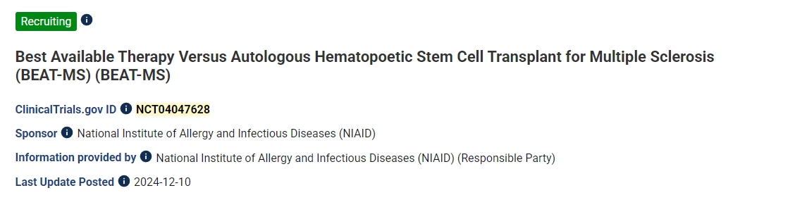 最佳可用療法與自體造血干細胞移植治療難治性復發性多發性硬化癥的多中心隨機對照試驗 (ITN077AI) 最佳可用療法與自體造血干細胞移植治療難治性復發性多發性硬化癥的多中心隨機對照試驗 (ITN077AI)