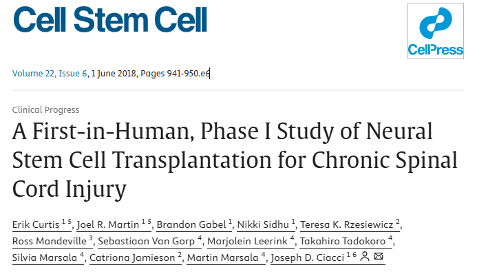 首次在人體進(jìn)行神經(jīng)干細(xì)胞移植治療慢性脊髓損傷的 I 期研究 首次在人體進(jìn)行神經(jīng)干細(xì)胞移植治療慢性脊髓損傷的 I 期研究