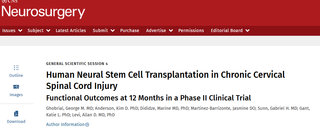 人類神經(jīng)干細(xì)胞移植治療慢性頸脊髓損傷II 期臨床試驗(yàn) 12 個(gè)月后的功能結(jié)果 人類神經(jīng)干細(xì)胞移植治療慢性頸脊髓損傷II 期臨床試驗(yàn) 12 個(gè)月后的功能結(jié)果