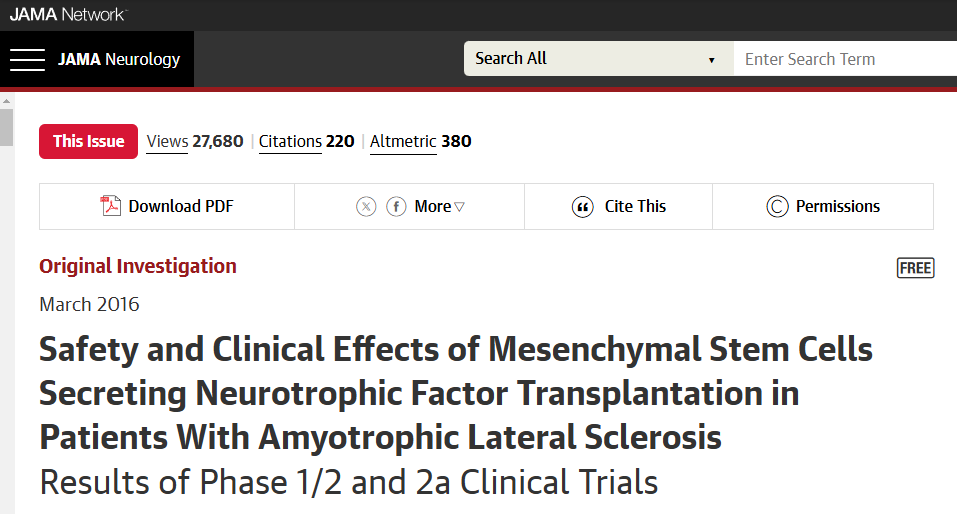 間充質(zhì)干細(xì)胞移植治療肌萎縮側(cè)索硬化癥的安全性及臨床效果1/2 期和 2a 期臨床試驗(yàn)結(jié)果 間充質(zhì)干細(xì)胞移植治療肌萎縮側(cè)索硬化癥的安全性及臨床效果1/2 期和 2a 期臨床試驗(yàn)結(jié)果