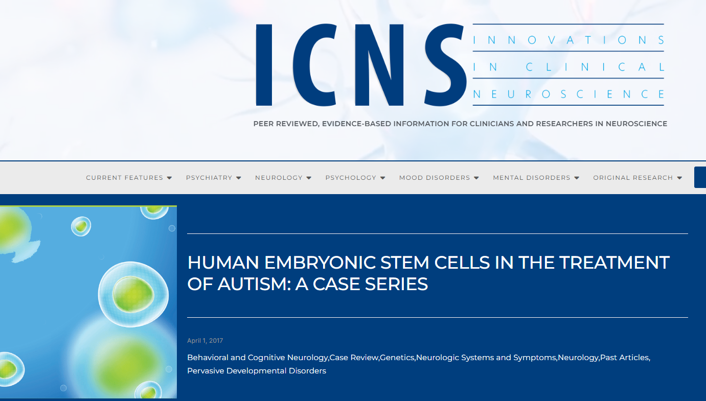 人類胚胎干細(xì)胞治療自閉癥:病例系列 人類胚胎干細(xì)胞治療自閉癥:病例系列