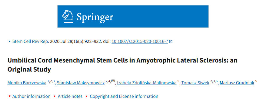 臍帶間充質干細胞在肌萎縮側索硬化癥中的應用:一項原創研究 臍帶間充質干細胞在肌萎縮側索硬化癥中的應用:一項原創研究