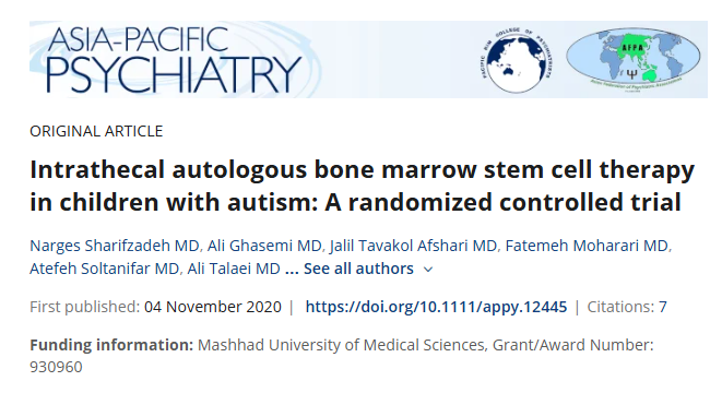 鞘內自體骨髓干細胞治療自閉癥兒童:一項隨機對照試驗 鞘內自體骨髓干細胞治療自閉癥兒童:一項隨機對照試驗