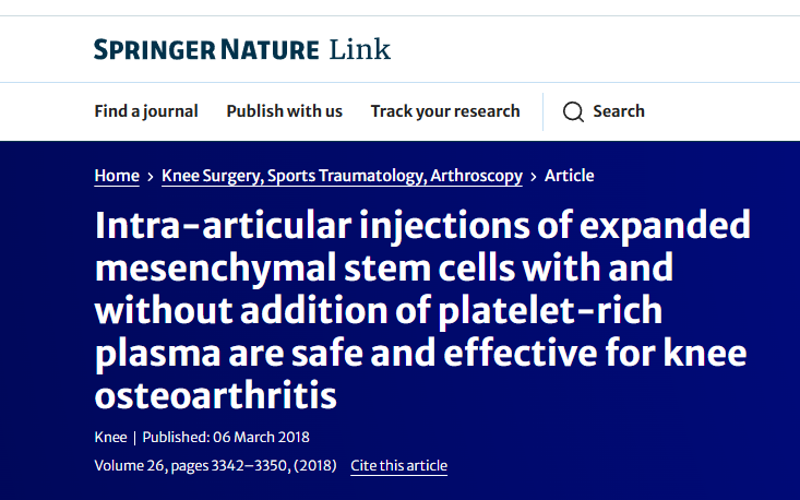 關節內注射擴增的間充質干細胞(無論是否添加富血小板血漿)對治療膝關節骨關節炎都是安全有效的 關節內注射擴增的間充質干細胞(無論是否添加富血小板血漿)對治療膝關節骨關節炎都是安全有效的