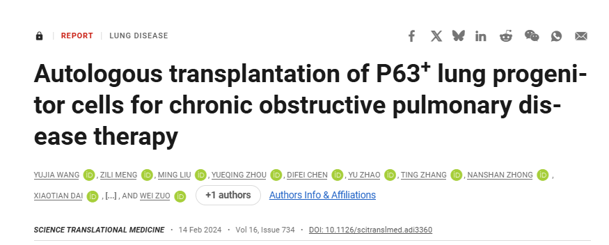 P63?+肺祖細胞自體移植治療慢性阻塞性肺病 P63?+肺祖細胞自體移植治療慢性阻塞性肺病